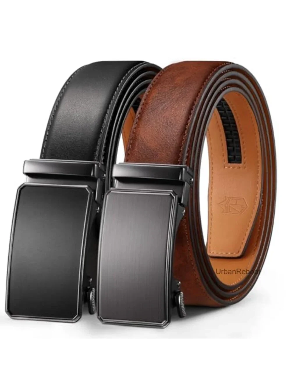 Men's Leather Ratchet Belt 2 Pack Adjustable Dress Casual Belts